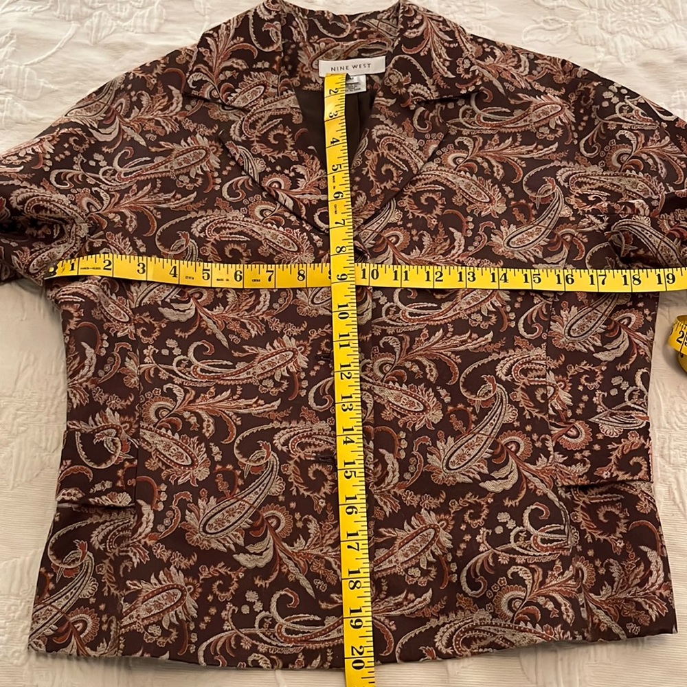 NWOT. NINE WEST Silk Blend Brocarde Paisley Brown Blazer, size M - Picture 4 of 8
